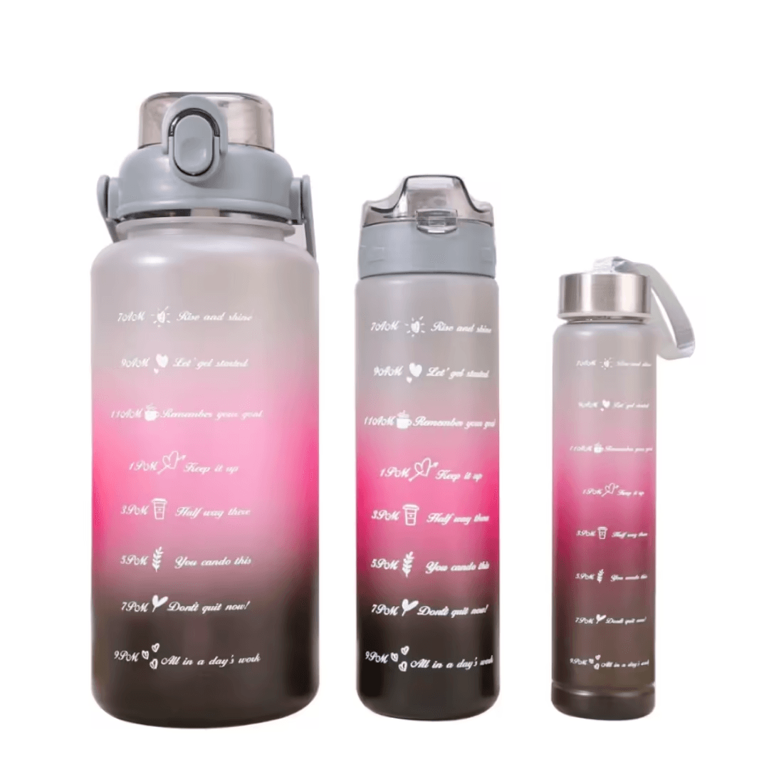 Set de Botellas Deportivas Grises en 3 Tamaños